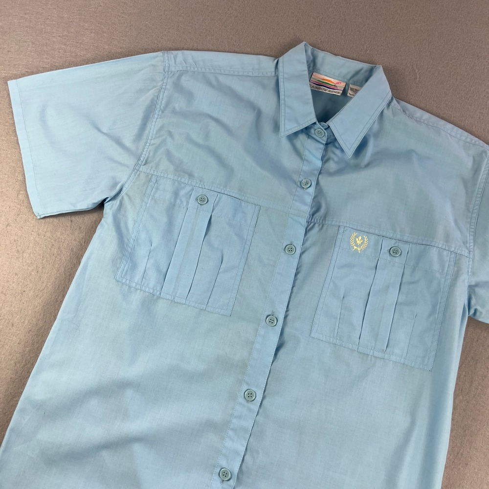 Rainbow Ridge Short Sleeve Button Up Shirt Light Blue Womens Size 10 Casual